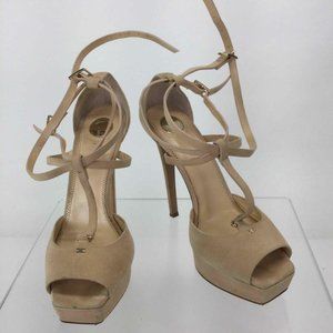 Elisabetta Franchi Beige Tan Brown Leather Suede Stiletto 37 / 6.5